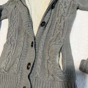 Cozy Gray Cable Knit Sherpa Lined Cardigan Sweater with Hood